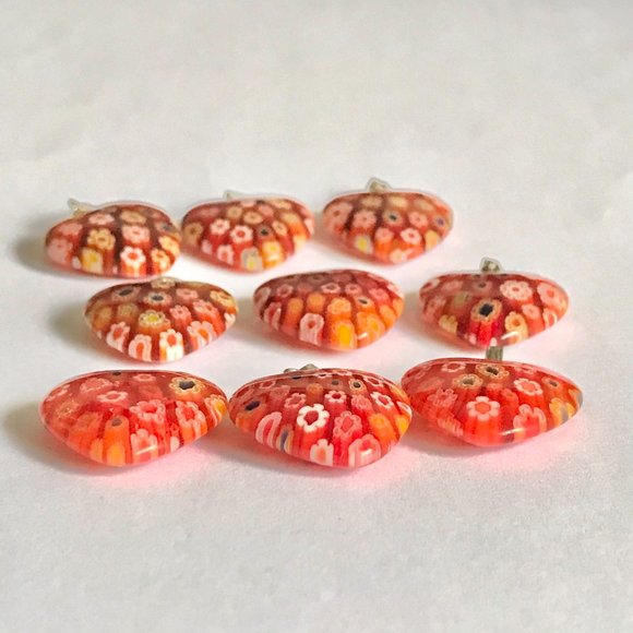 Orange Murano Glass Heart Necklace Millefiori Flowers Vintage Black Cord 18" - Picture 8 of 12